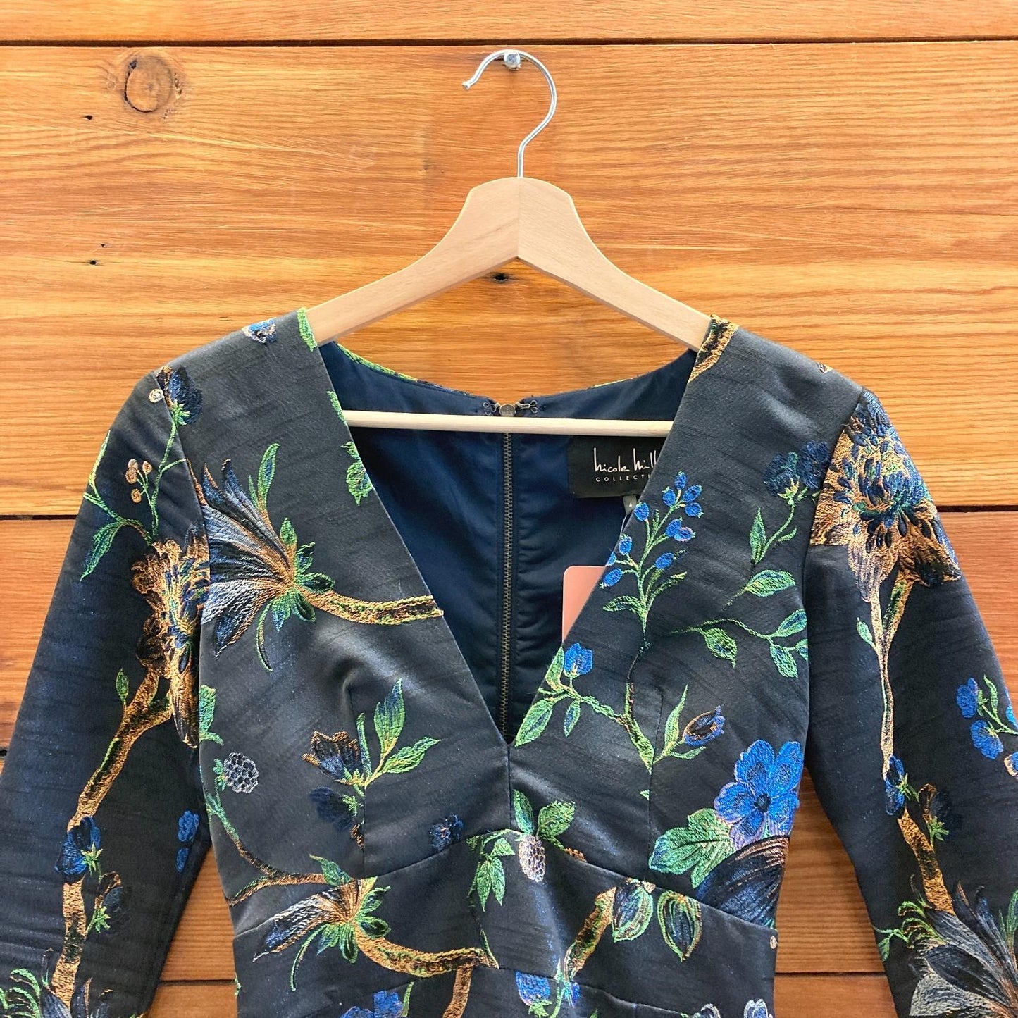 4 - Nicole Miller Black Floral Embroidered Metallic Holiday Dress 1125RS