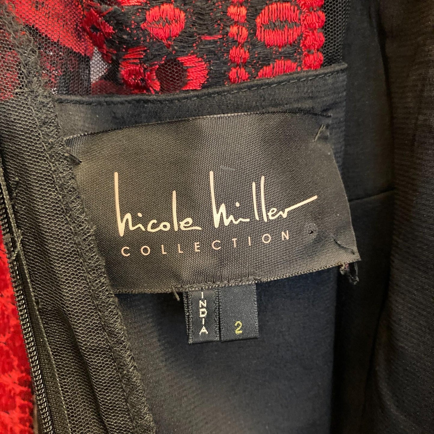 2 - Nicole Miller Red & Black Embroidered Long Sleeve Holiday Dress 1125RS