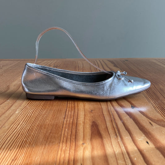 7 - Schutz Silver Leather Metallic Arissa Square Toe Flats Ballet Shoes 1130MM