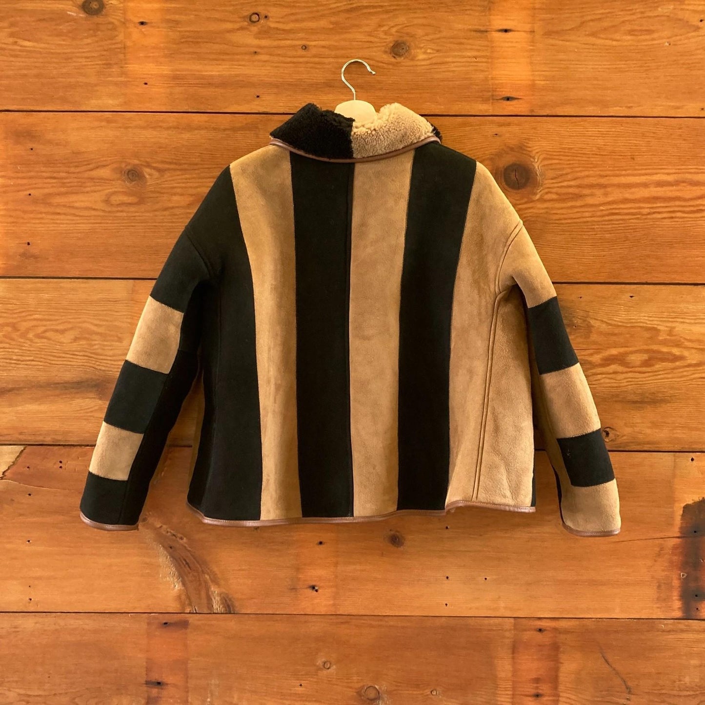 XXS - Cawley Black & Tan Striped Shearling Reversible Avis Jacket 0312IG
