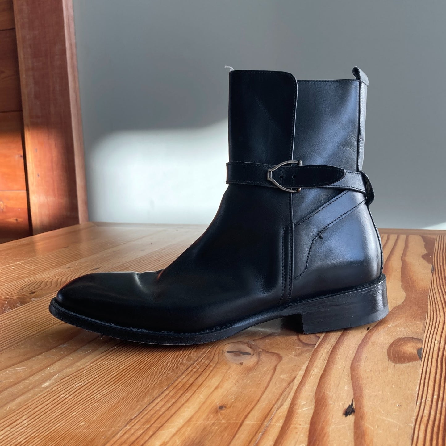 10 - Lucchese Smooth Black Leather Handmade Jodphur Womens Ankle Boots 1029ML