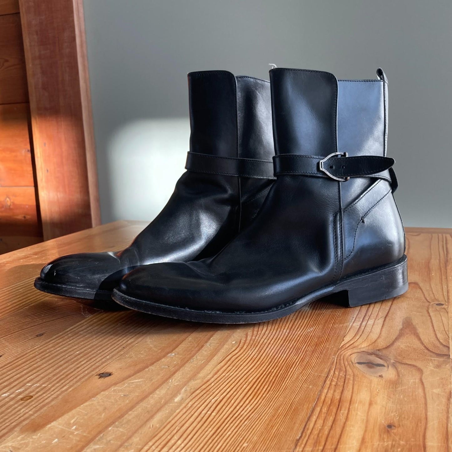 10 - Lucchese Smooth Black Leather Handmade Jodphur Womens Ankle Boots 1029ML