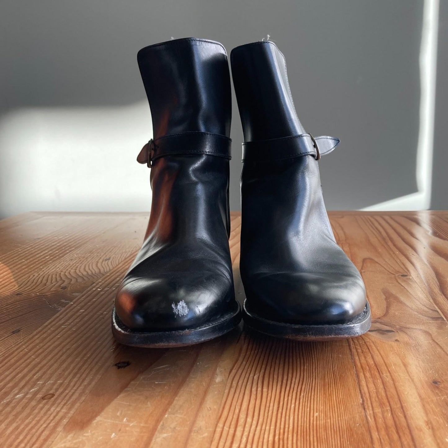 10 - Lucchese Smooth Black Leather Handmade Jodphur Womens Ankle Boots 1029ML