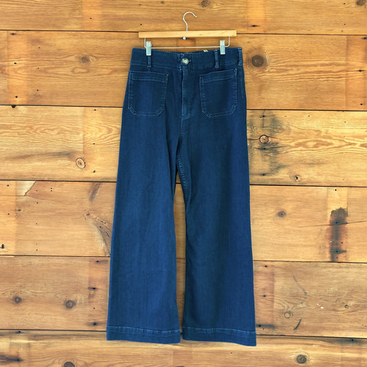 31T / 31 Tall - Maeve Anthropologie Dark Wash Colette Crop Wide Leg Jeans 1029ML