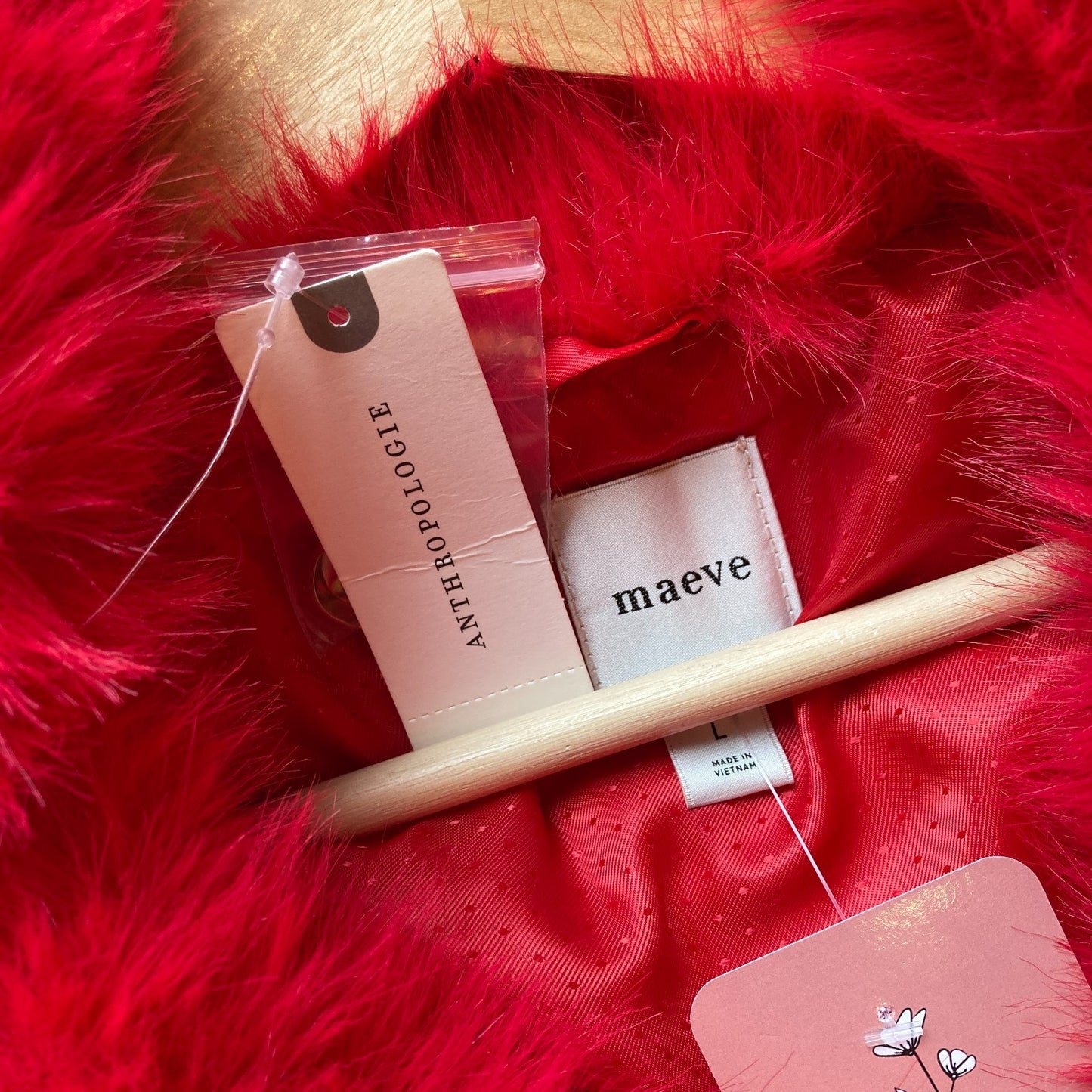 L - Maeve Anthropologie $168 Red Faux Fur Cropped Jacket Coat NEW 0425SV