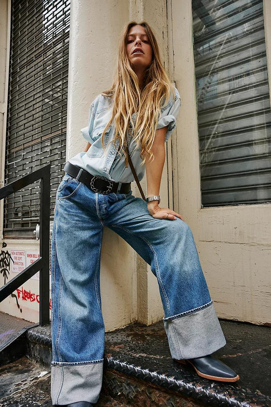 32 - We the Free People Button Fly Cuffed Leg Final Countdown Jeans 0425SV