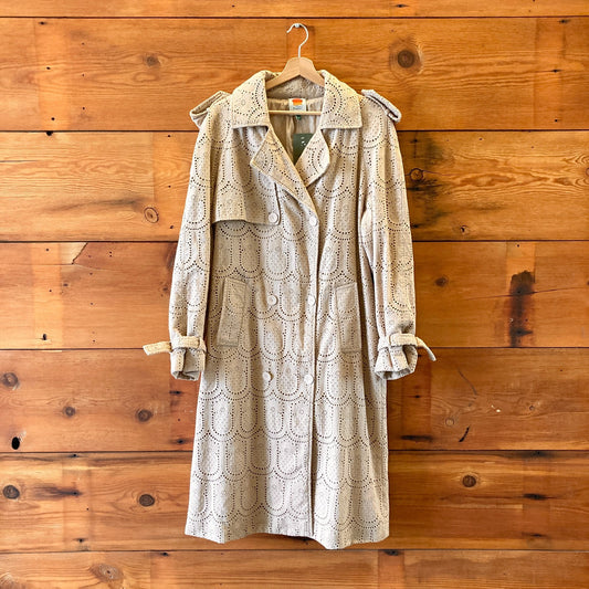 M - Farm Rio Tan Embroidered Pineapple Cotton Trench Coat Jacket 1203TR