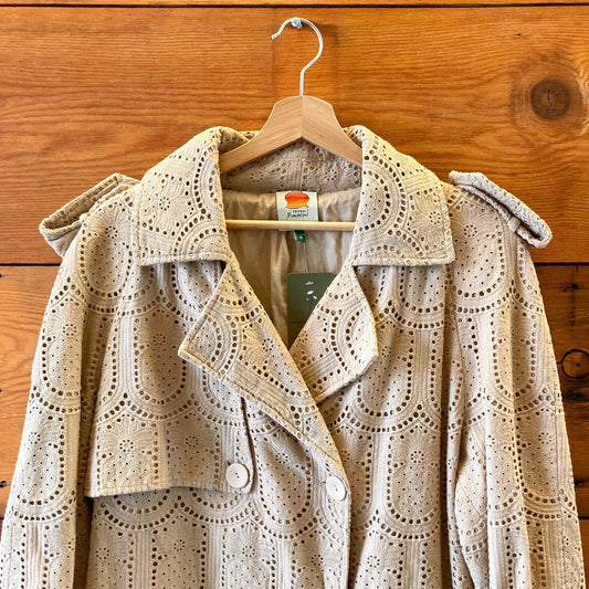 M - Farm Rio Tan Embroidered Pineapple Cotton Trench Coat Jacket 1203TR