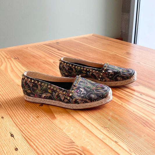 6 - Christian Louboutin Black Jungle Print Spike Accent Espadrilles 1203TR