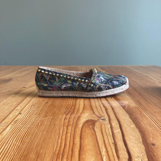 6 - Christian Louboutin Black Jungle Print Spike Accent Espadrilles 1203TR