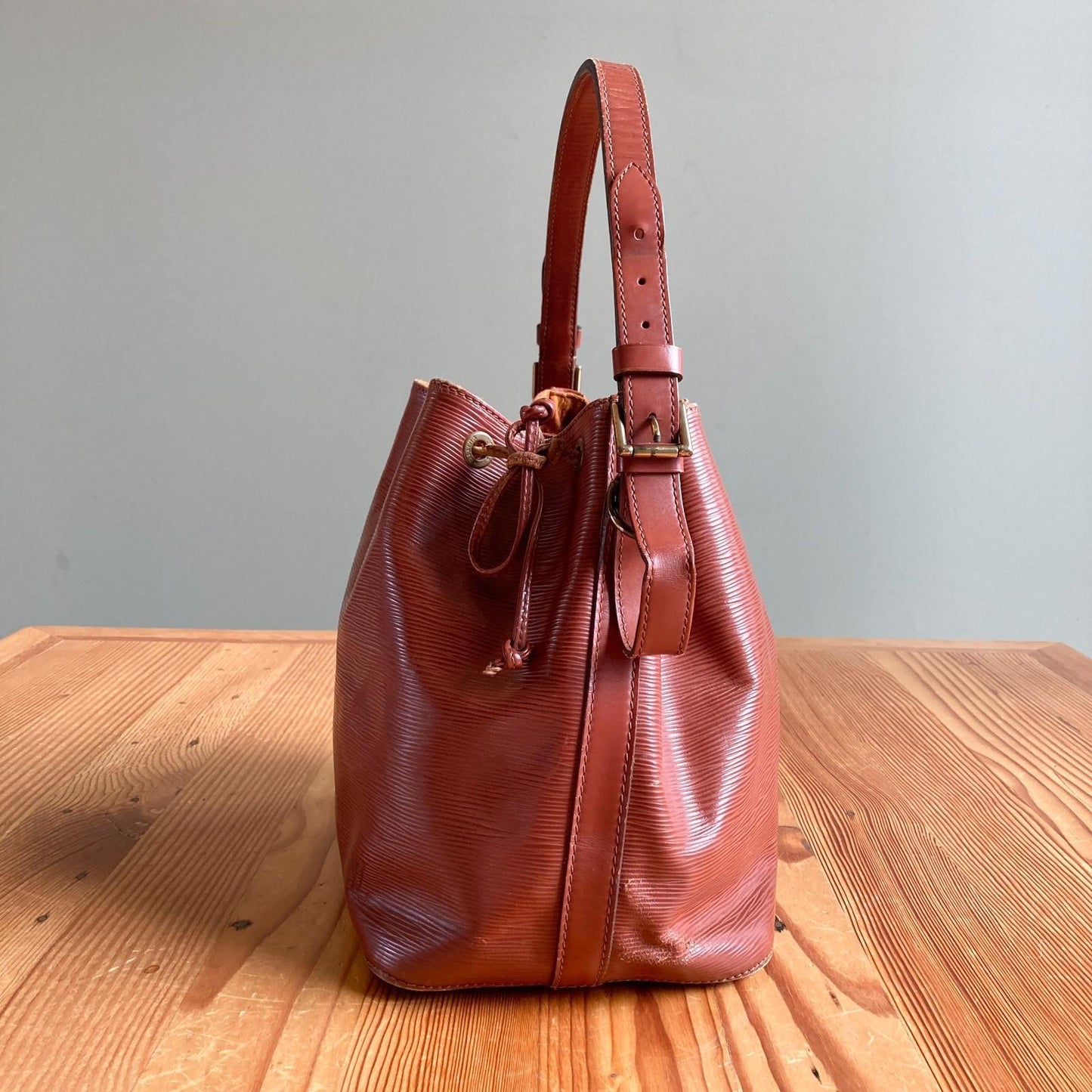 Louis Vuitton Kenyan Fawn Cipango Petite Epi Noe Drawstring Bucket Bag 1203TR