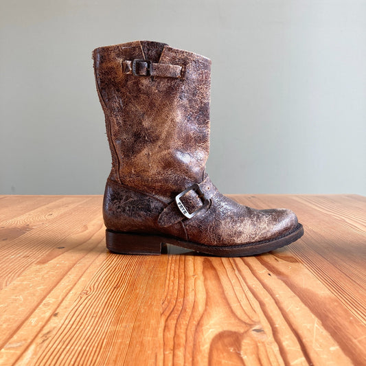 7.5 - Frye Distressed Brown 76512 Veronica Buckle Moto Engineer Boots 0503MC