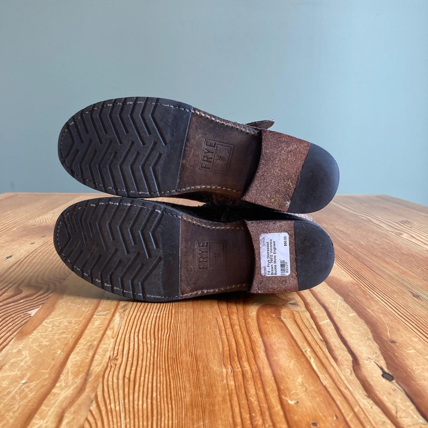 7.5 - Frye Distressed Brown 76512 Veronica Buckle Moto Engineer Boots 0503MC