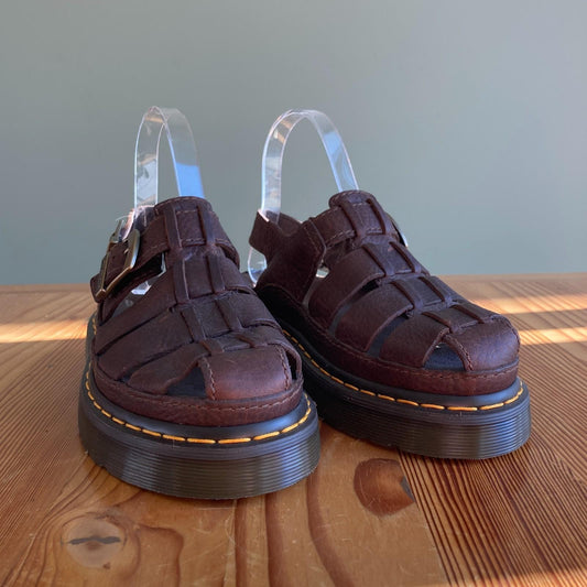 37 / 6 - Dr. Martens Dark Brown Wrenlie Grizzly Leather Fisherman Sandals 0312IG