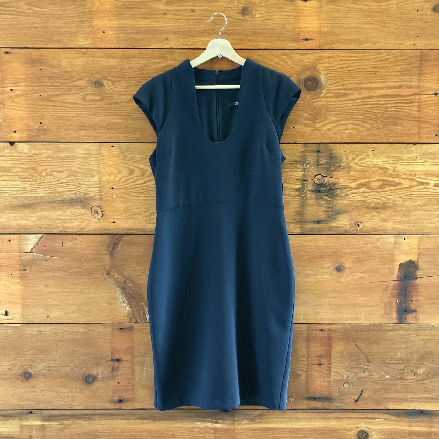 12 - Badgley Mischka $395 Navy Blue Cap Sleeve Tailored Dress NEW 1209SH