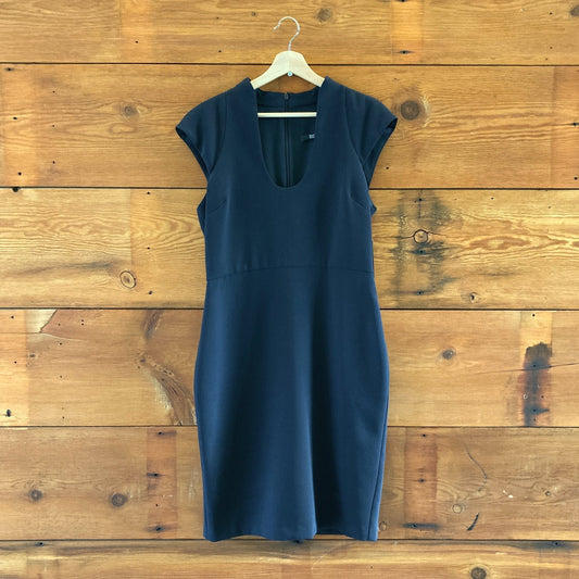 12 - Badgley Mischka $395 Navy Blue Cap Sleeve Tailored Dress NEW 1209SH
