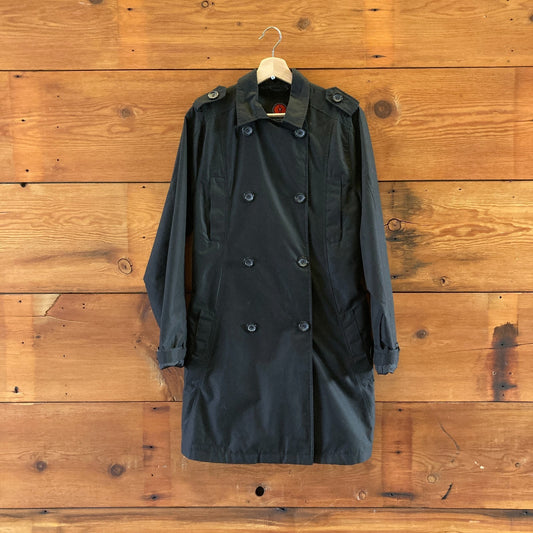 L - Scottevest Black Belted Double Breasted Hidden Pocket Trench Jacket 1209SH