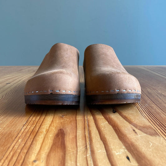 37 - Sandgrens Brown Leather Austin Minimalist Open Heel Clogs Shoes 0312IG