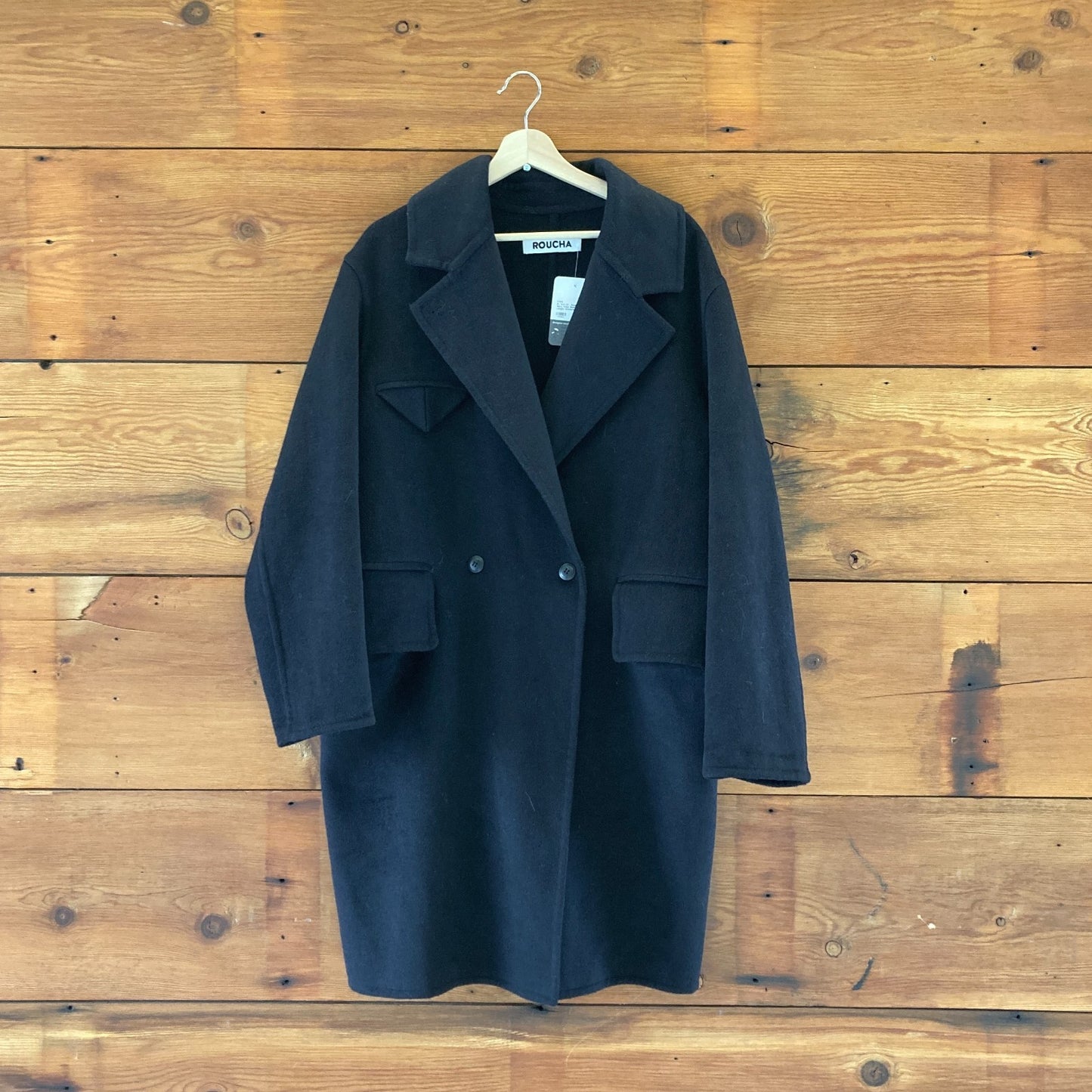 B / 6-8 US - Roucha Navy Wool Blend Longer Length Womens Jacket 1210BM