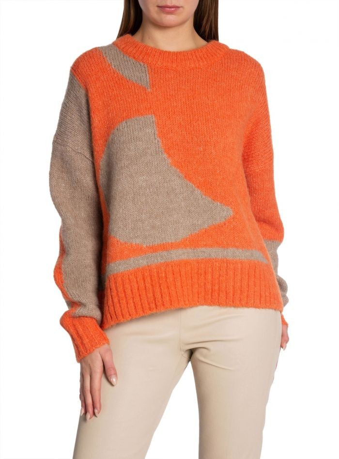 S - Marimekko Orange Tan Marey Konkelo Wool Alpaca Blend Sweater 3333MC
