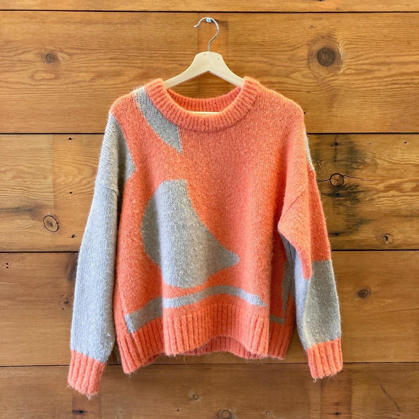 S - Marimekko Orange Tan Marey Konkelo Wool Alpaca Blend Sweater 3333MC