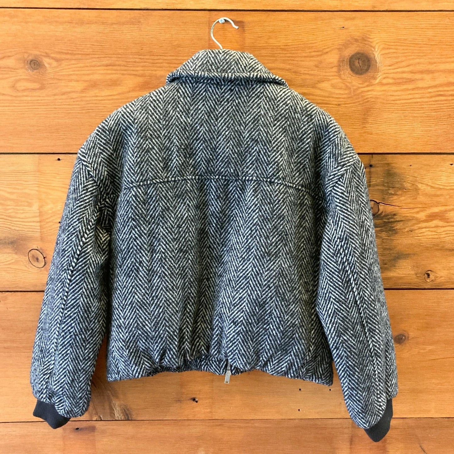 S - Abercrombie & Fitch Black Herringbone Wool-Blend Bubble Hem Jacket 0312IG