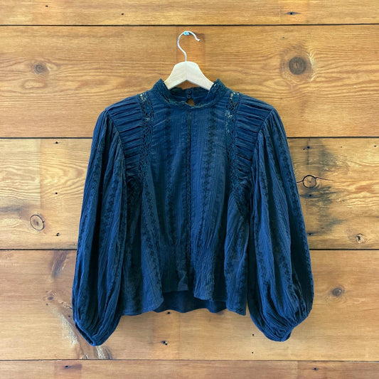 38 / M - Isabel Marant Black Jassie Cotton Lace Blouse Long Sleeve Top 0520RL