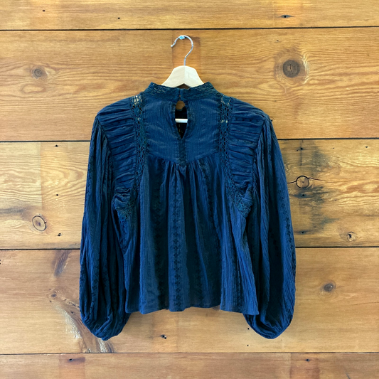 38 / M - Isabel Marant Black Jassie Cotton Lace Blouse Long Sleeve Top 0520RL
