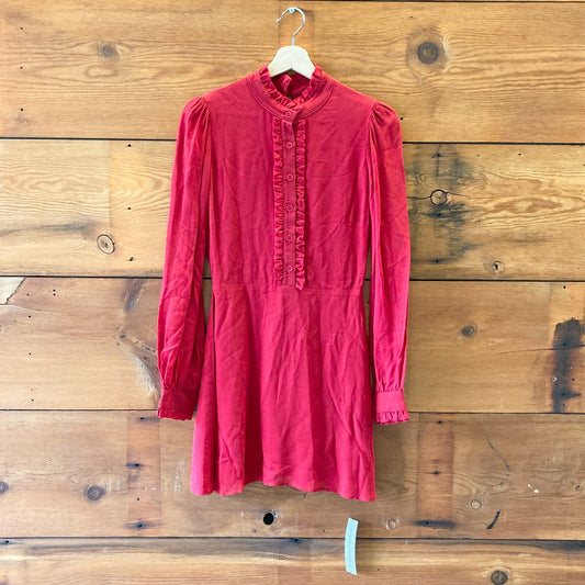 4 - Reformation Deep Red Long Sleeve Sheer Button Up Shirt Dress 1214CM