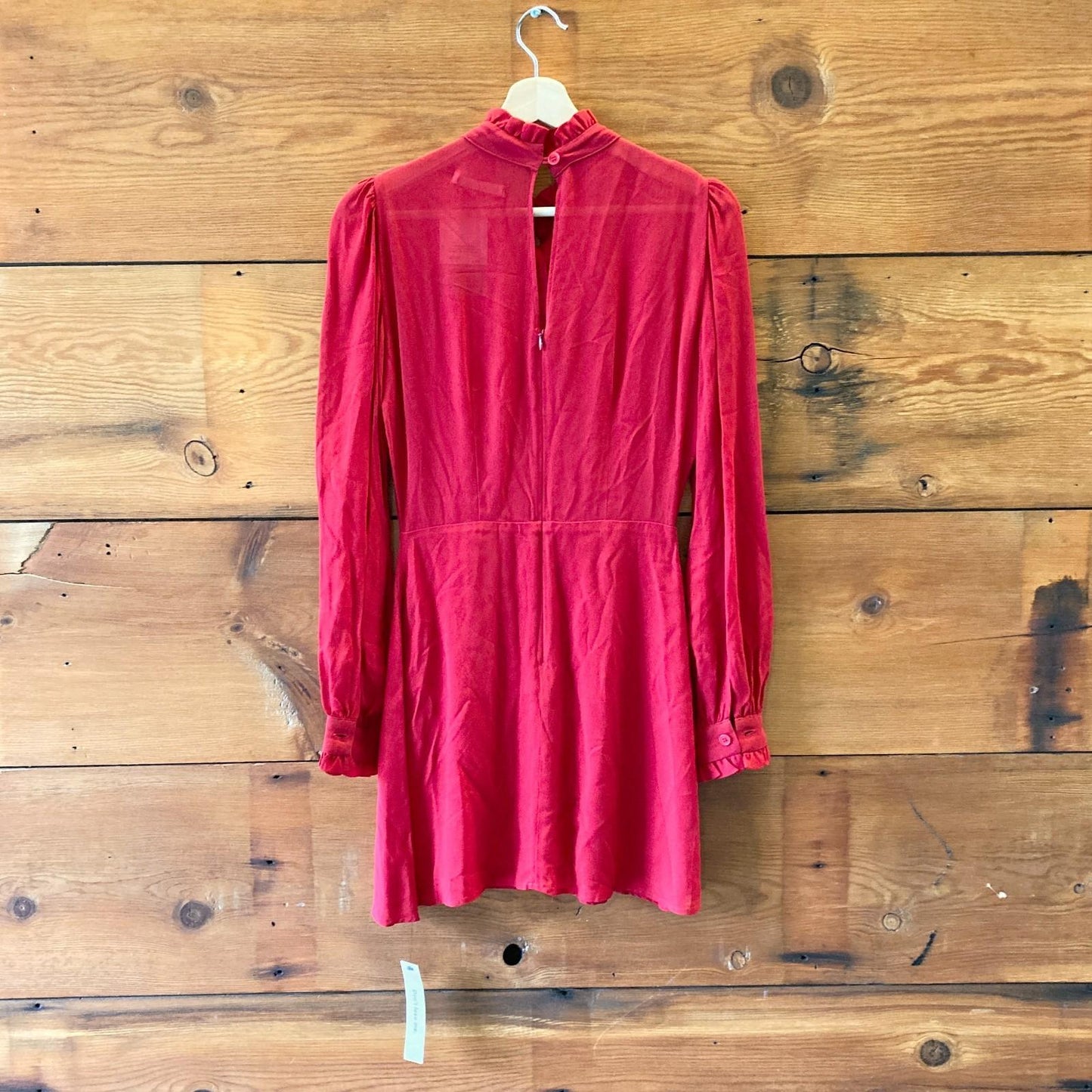 4 - Reformation Deep Red Long Sleeve Sheer Button Up Shirt Dress 1214CM