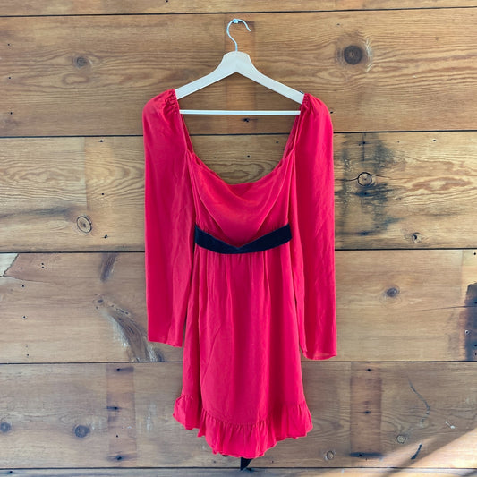 8 - Reformation Red Sheer Sleeve Wide Neck Silves Tie Waist Dress NEW 0802DZ