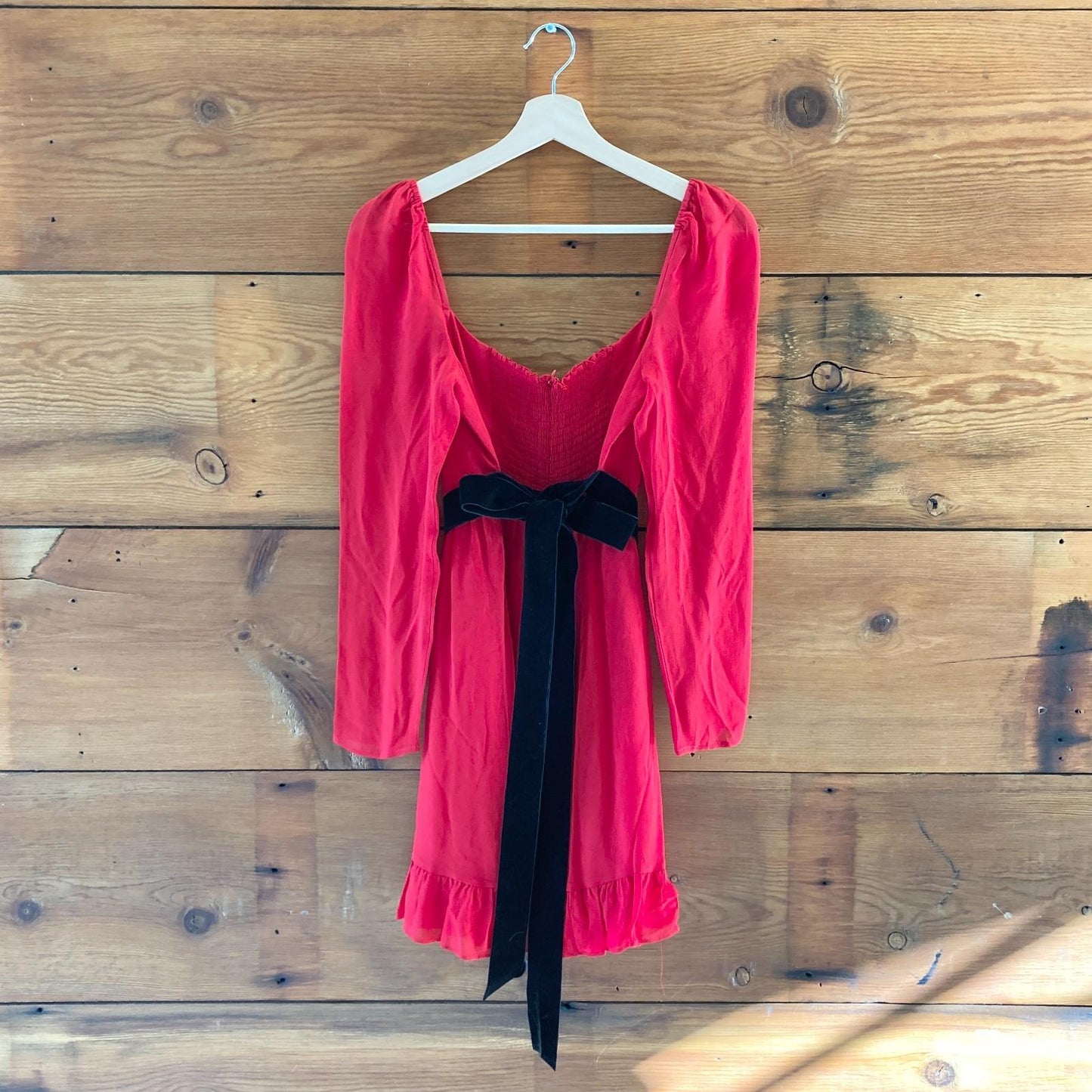 8 - Reformation Red Sheer Sleeve Wide Neck Silves Tie Waist Dress NEW 0802DZ