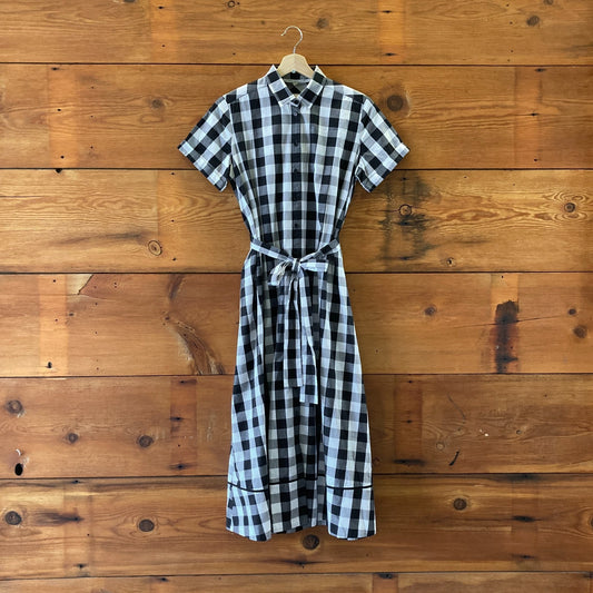 S - Broome Street Kate Spade Black White Gingham Short Sleeve Midi Dress 0103JM