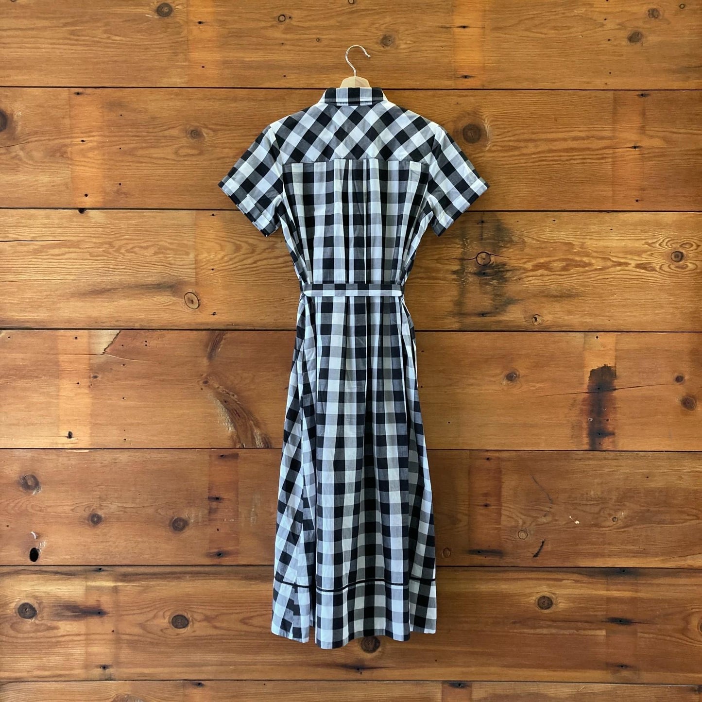 S - Broome Street Kate Spade Black White Gingham Short Sleeve Midi Dress 0103JM