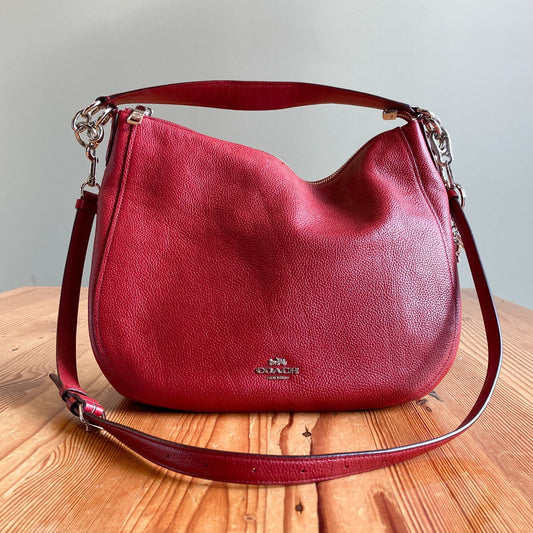 Coach Red Pebbled Leather Elle Hobo Convertible Shoulder Bag w/ keychain 0322AS