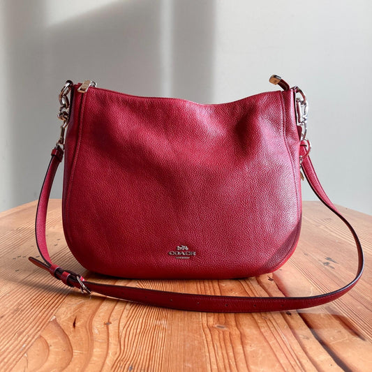 Coach Red Pebbled Leather Elle Hobo Convertible Shoulder Bag w/ keychain 0322AS