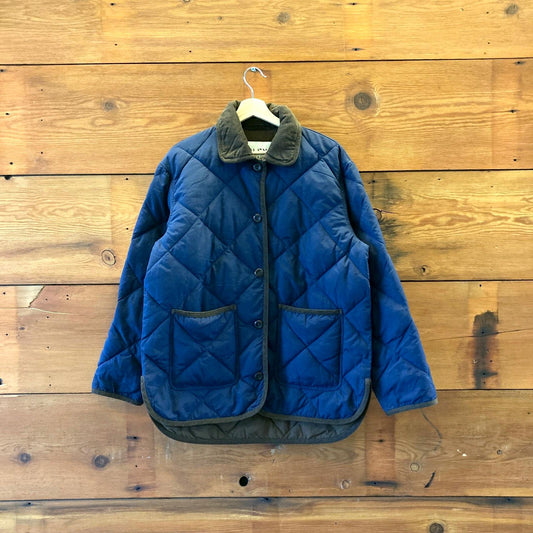 M - Alex Mill Navy Blue Brown Quilted Oversized Utility Barn Jacket 0815CJ