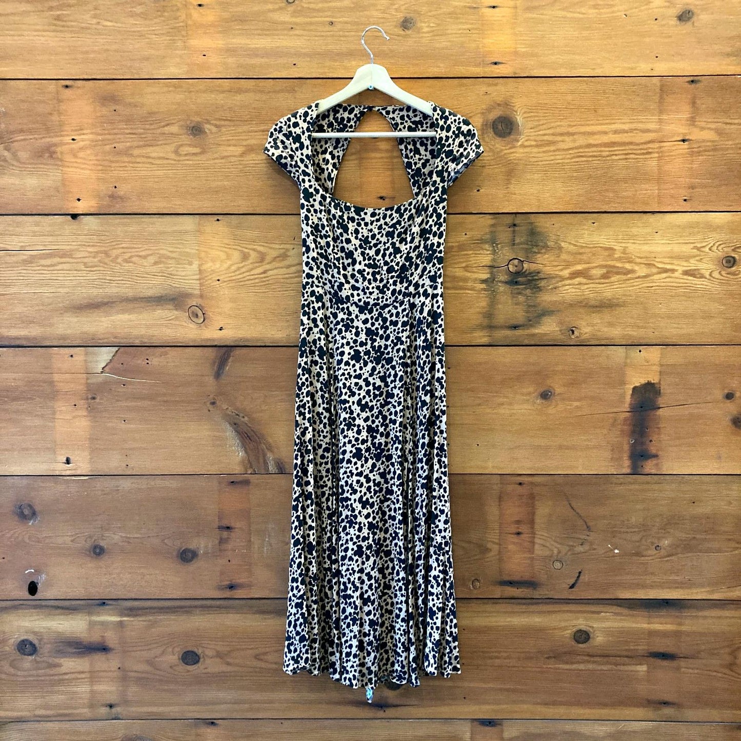 4 - Reformation Cheetah Animal Print Tan Black Elton Open Back Midi Dress 1201LI