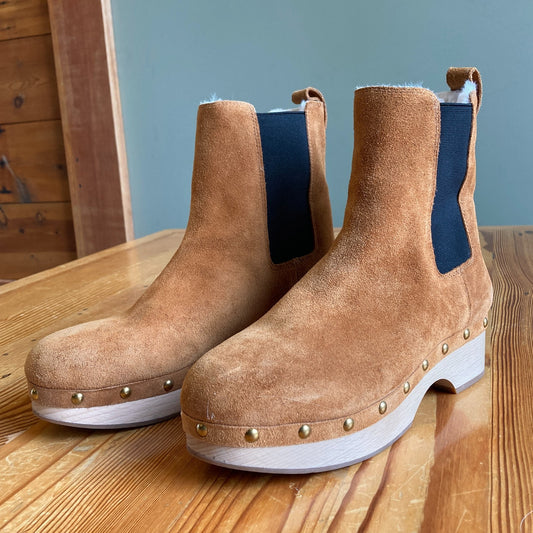 9 - J Crew Faux-fur Lined Clog Suede Pull-On Studded Womens Boots 0107KA