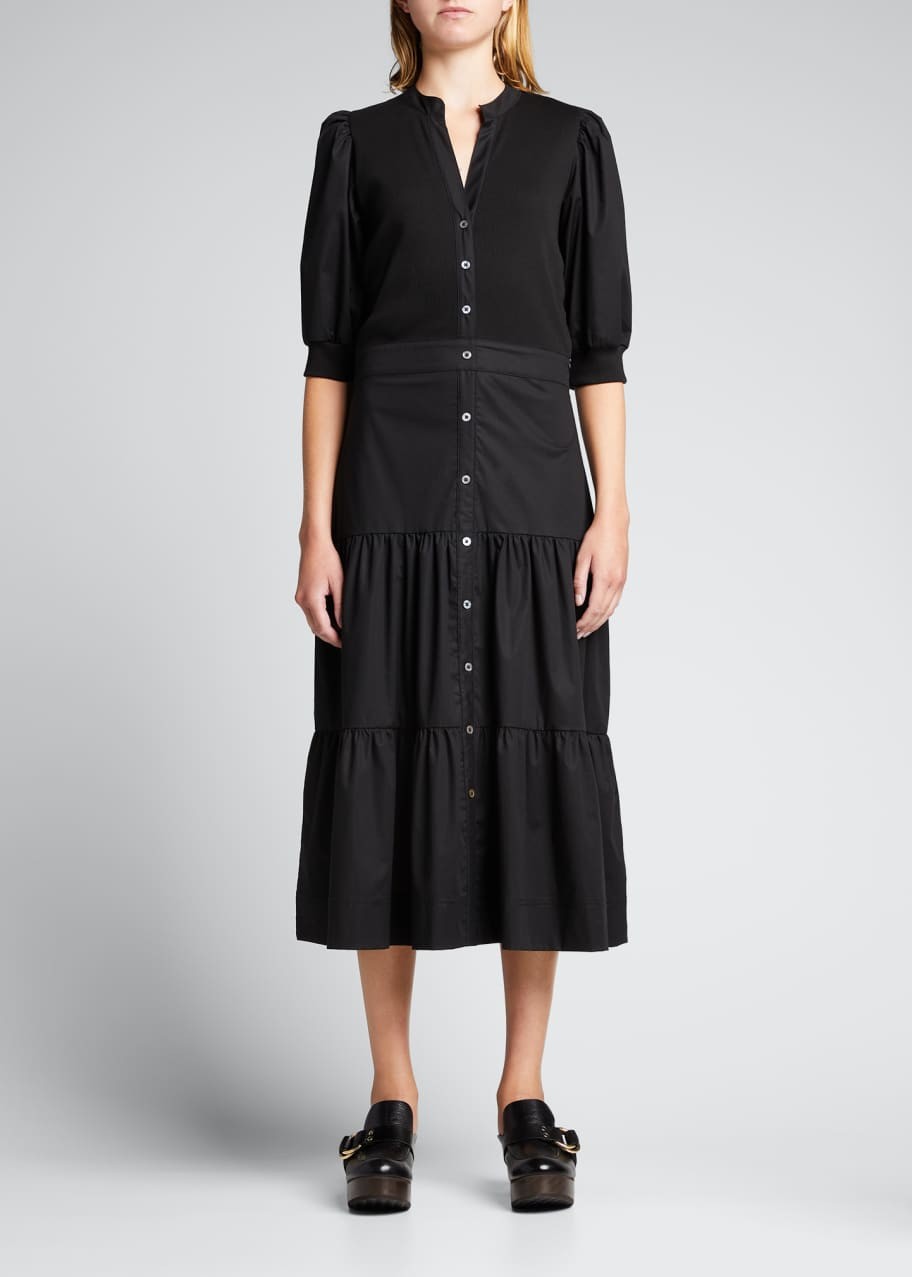 M / L - Veronica Beard Black Short Sleeve Davenport Tiered Midi Dress 0222MF