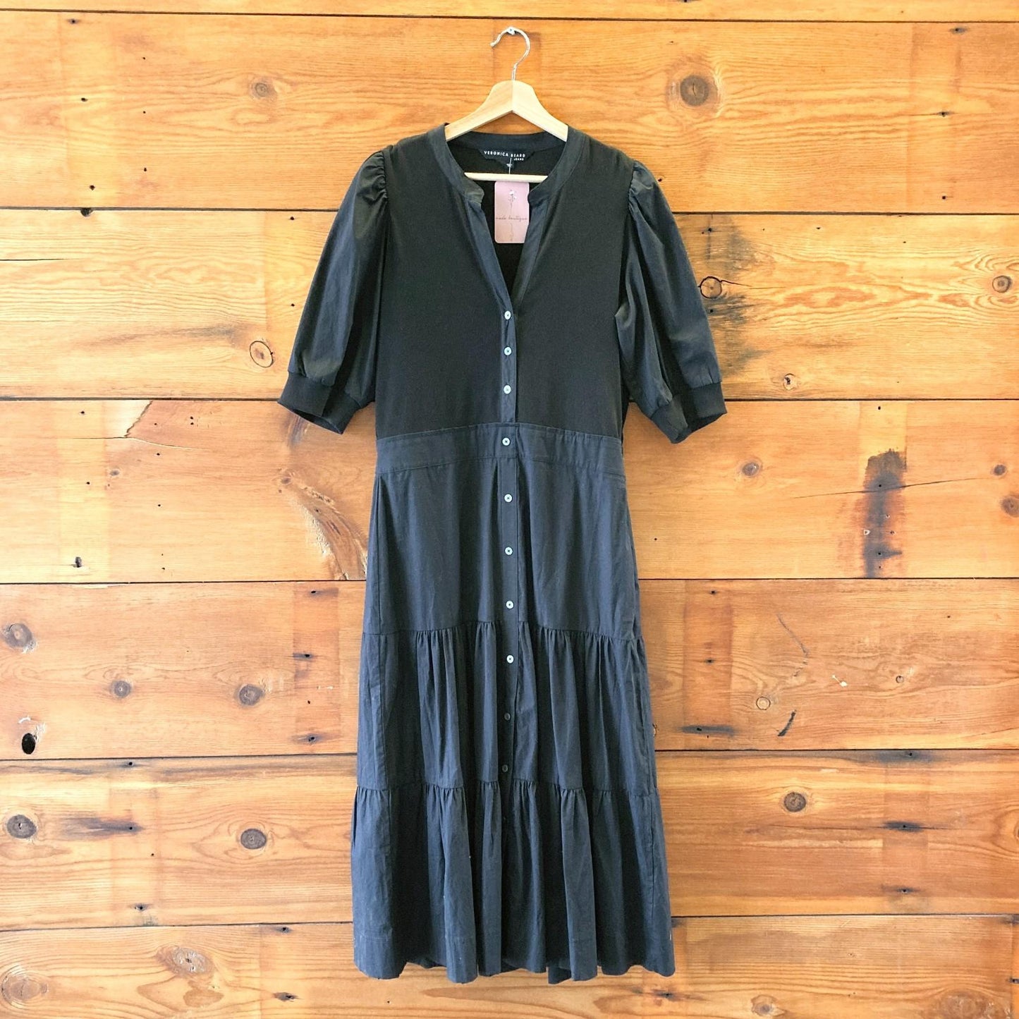 M / L - Veronica Beard Black Short Sleeve Davenport Tiered Midi Dress 0222MF