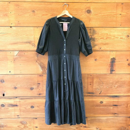 M / L - Veronica Beard Black Short Sleeve Davenport Tiered Midi Dress 0222MF