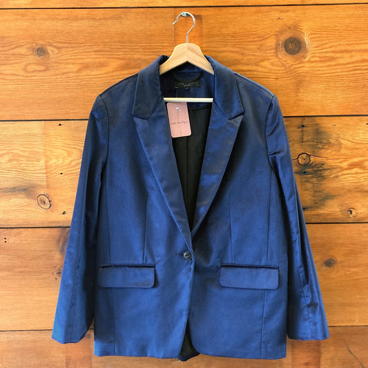 L - Rag & Bone Blue Velvet Single Button Blazer Oversized Jacket 0222MF