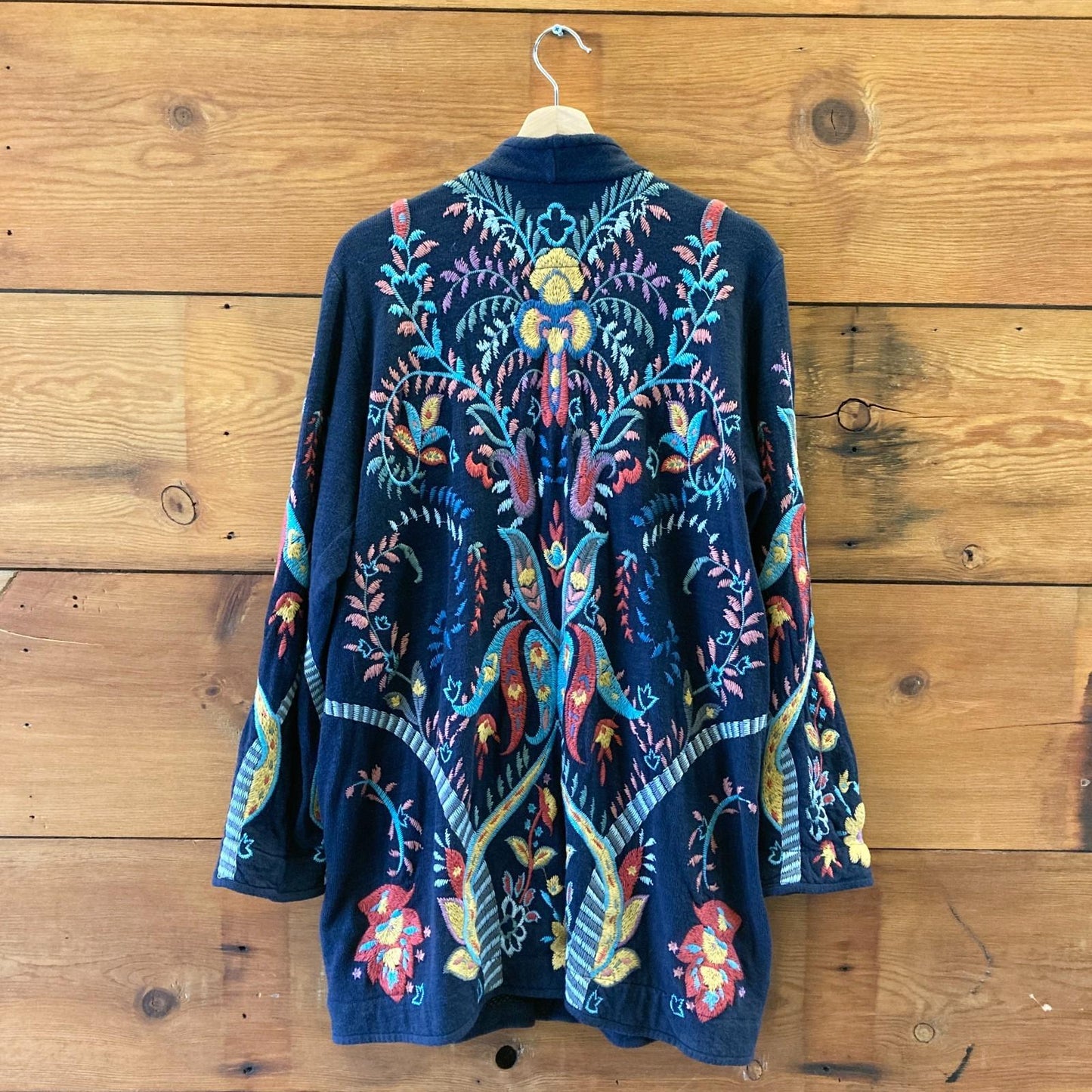 L - BIYA Johnny Was Black Embroidered Floral Cardigan Sweater 1031LF