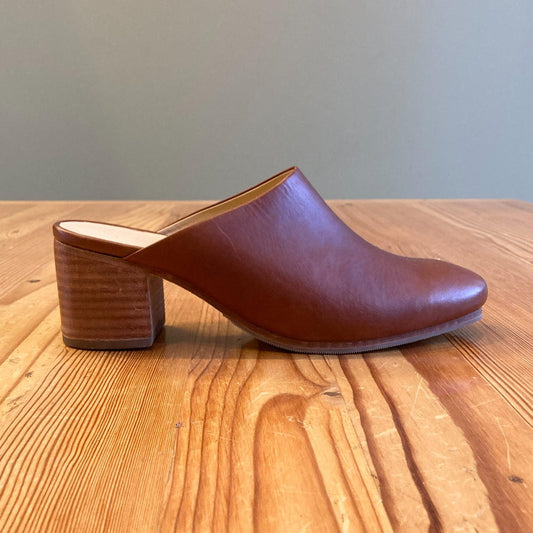 10 - Nisolo Brown Leather Stacked Heel Open Back All-Day Mules Shoes 0520MF