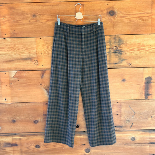 8 - Vince Black & Brown Plaid Wool Blend Wide Leg Womens Pants 0619NW