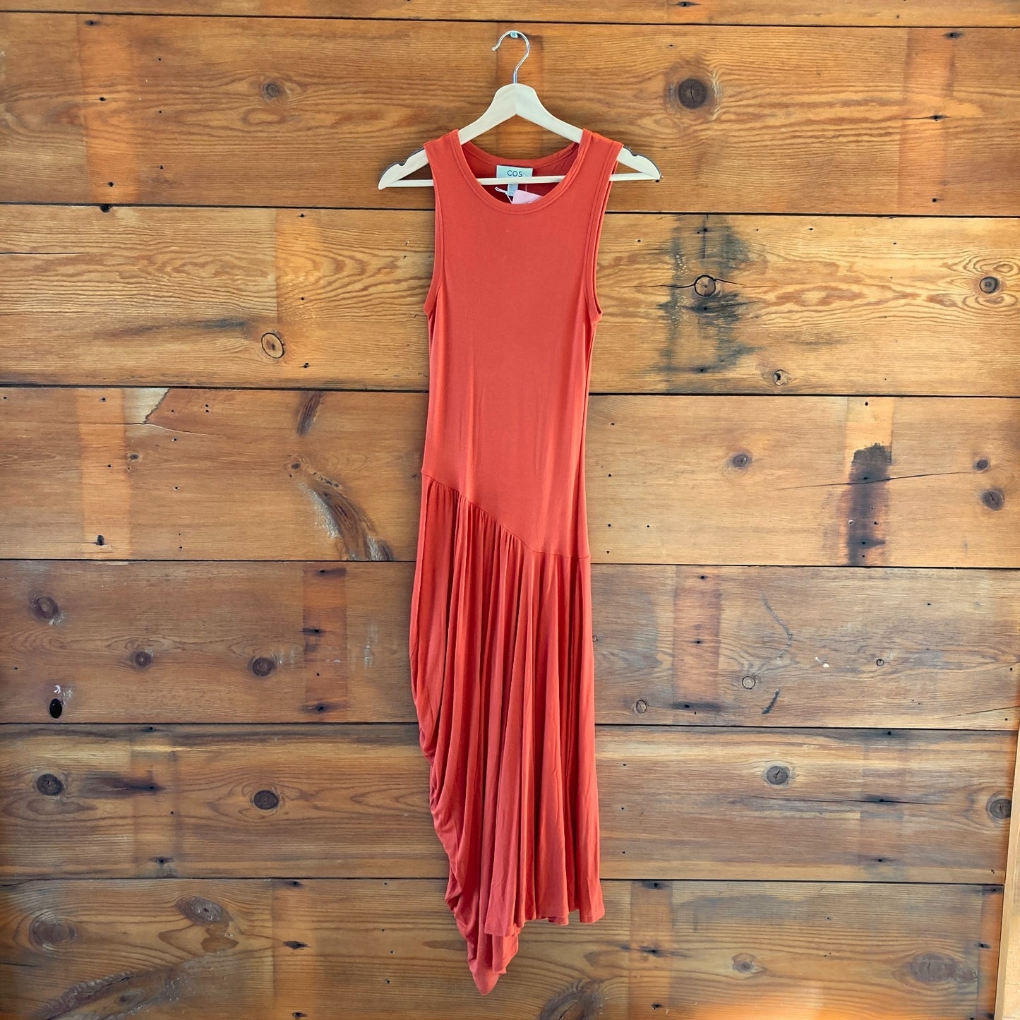 S - COS Orange NEW $139 Sleeveless Jersey Asymmetrical Dress 0619NW