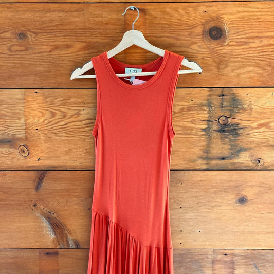 S - COS Orange NEW $139 Sleeveless Jersey Asymmetrical Dress 0619NW