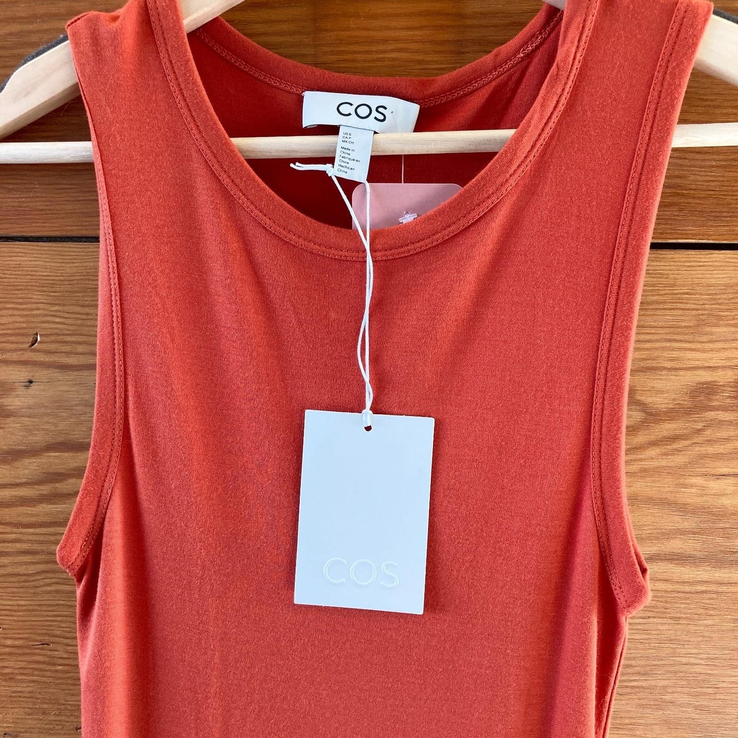 S - COS Orange NEW $139 Sleeveless Jersey Asymmetrical Dress 0619NW