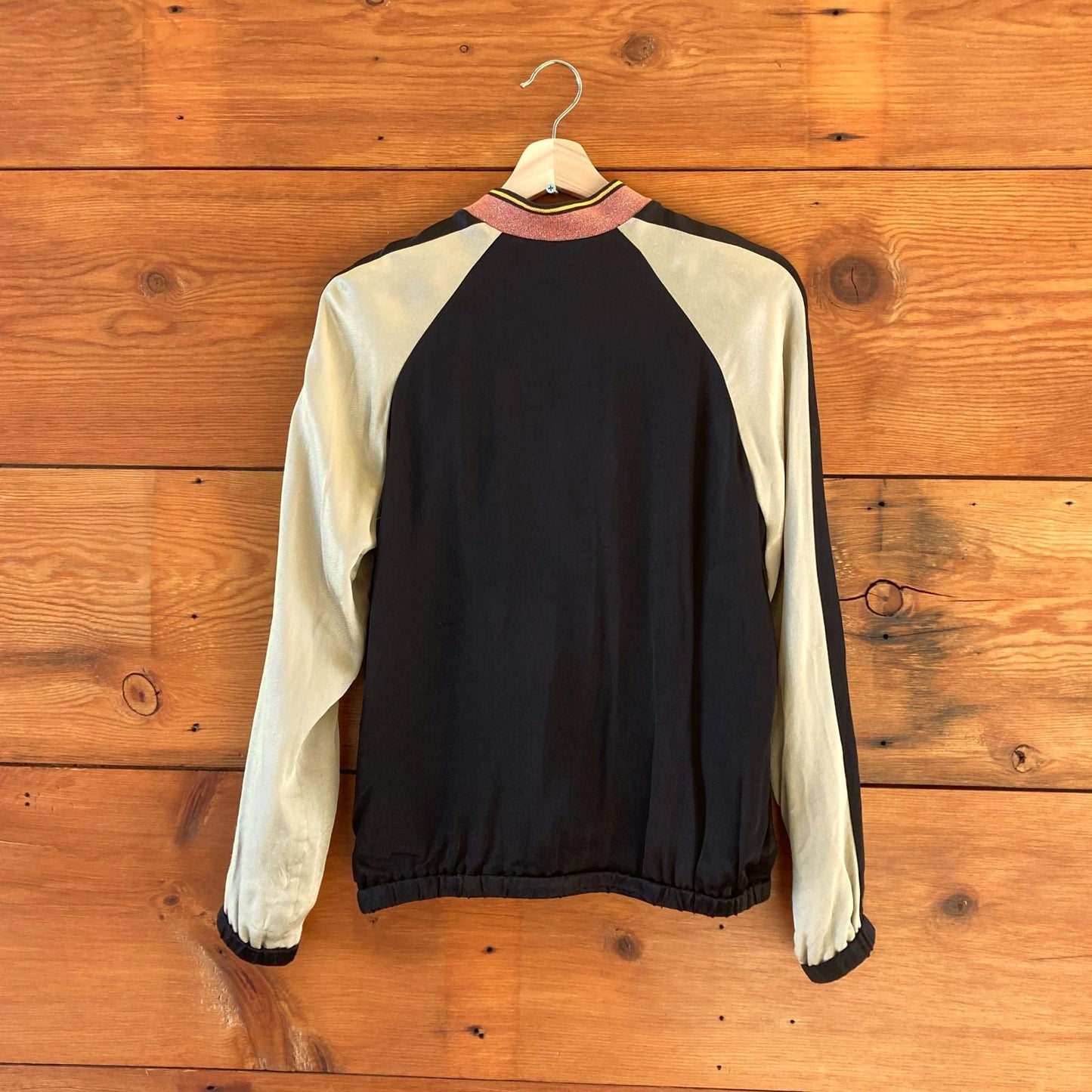 1 / S - Maison Scotch Black Pink 'M' Silky Letterman Bomber Jacket 0106MG